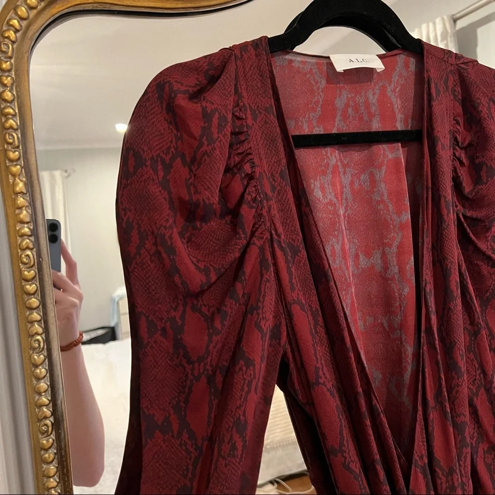 ALC red snakeskin silk wrap dress, never been worn - Picture 5 of 7